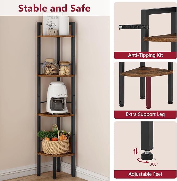 Tajsoon Tall Corner Book Shelf 4 Tier 48" Multipurpose Corner Standing Shelf - Image 5
