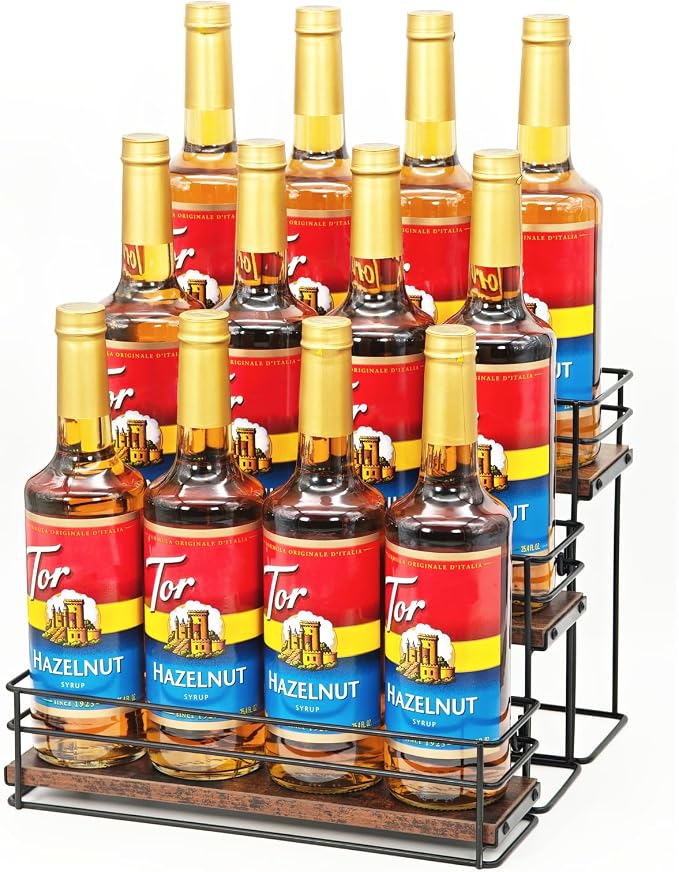 12 Bottle Coffee Syrup Organizer Rack, 3 Tier Coffee Syrup Bottle Stand Holder by AUATRONNE