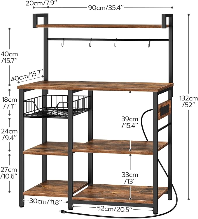 HOOBRO Bakers Rack with Power Outlet, 35.4 Inches Coffee Bar with Mesh Basket - Image 4