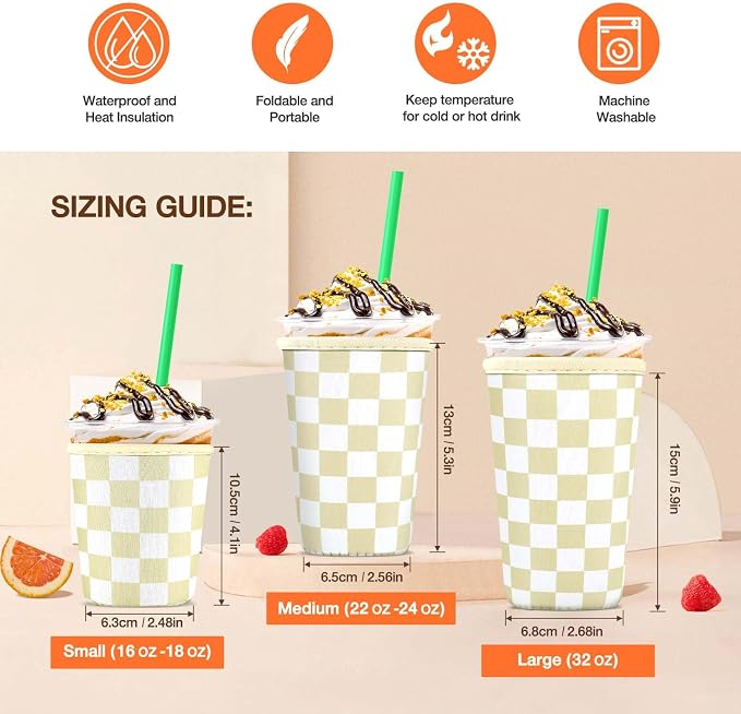 3 Pack Iced Coffee Cup Sleeve for Large Sized Cups, Reusable Neoprene Iced - Image 2
