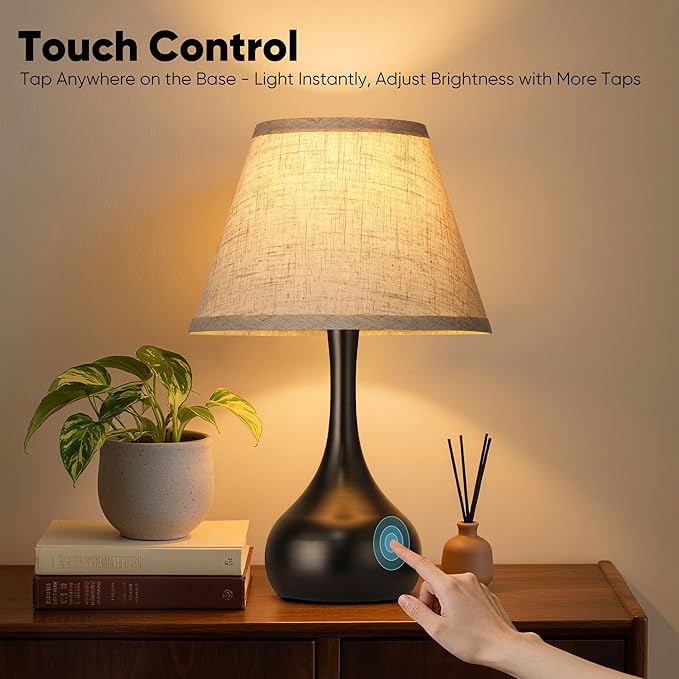 Touch Table Lamp for Bedroom Set of 2, 3-Way Dimmable Bedside Lamp for - Image 2