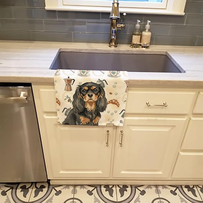Caroline's Treasures Black and Tan Cavalier Spaniel Coffee Bar Kitchen Towel - Image 2