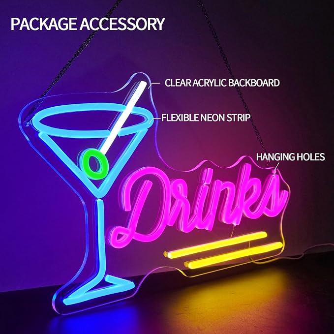 Drinks Neon Sign Dimmable Cocktail Neon Light Sign - Image 3
