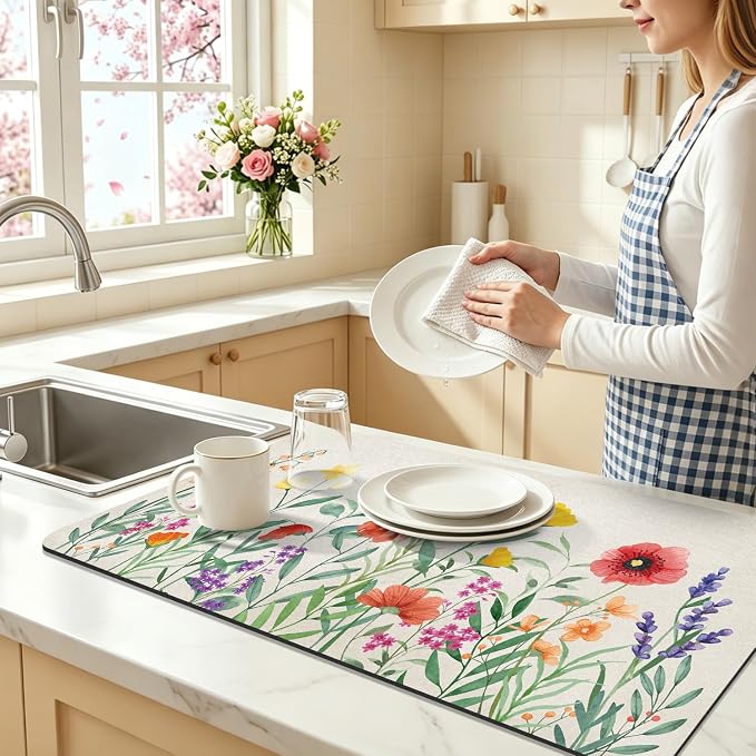 LOKHOM Dish Drying Mat for Kitchen Counter, Dish Drainer Rack Mat for Kitchen - Image 3