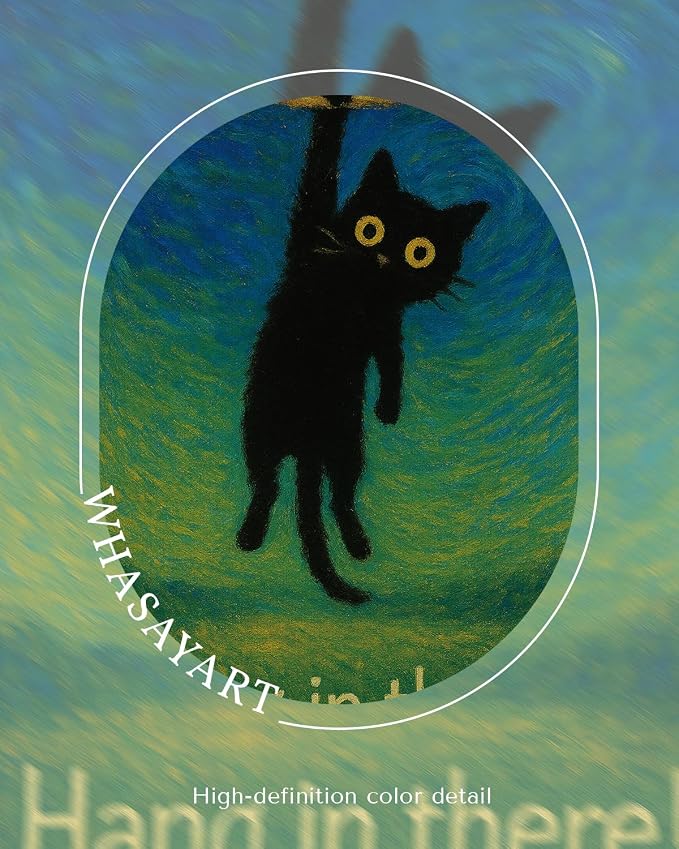 Funny Black Cat Hanging with Uplifting Hang in There! Quote Framed Wall Art - Image 6