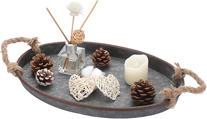 Hipiwe Galvanized Metal Iron Oval Tray by Hipiwe