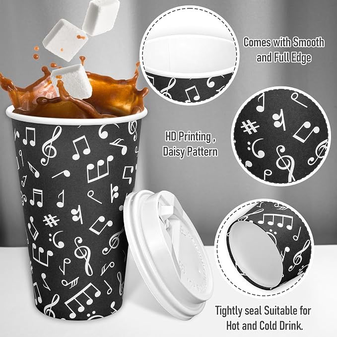 Whaline 50 Pcs Musical Notes Disposable Coffee Cups - Image 3