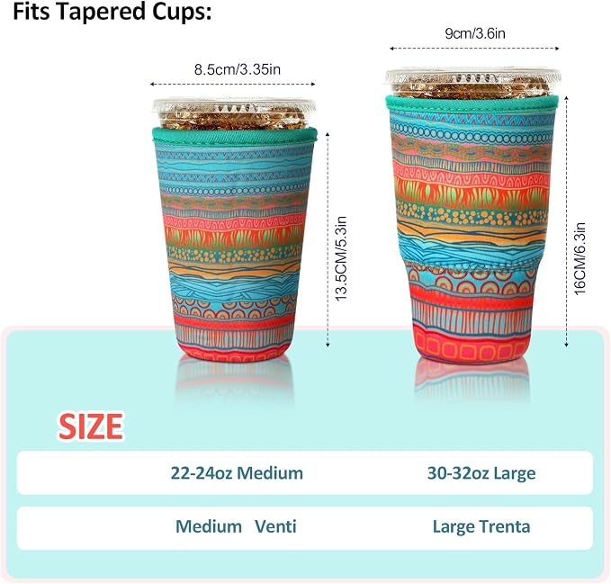 Patelai 4 Pack Reusable Iced Coffee Insulator Sleeve, Neoprene Coffee Cup Holder - Image 2