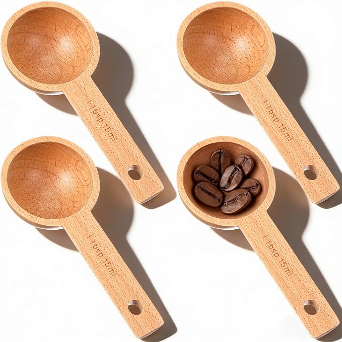 Wooden Coffee Scoop Set 4 Pack Beech Wood Tablespoon Measuring Spoons 15ml 1 by Bremorou