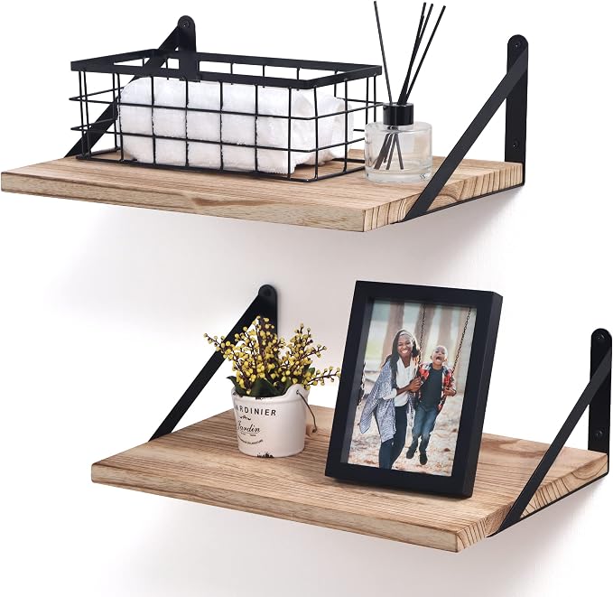 Marsmiles Deep Floating Shelves | 12 Inch Deep Light Wood Wall Shelves Set of 2 by Marsmiles