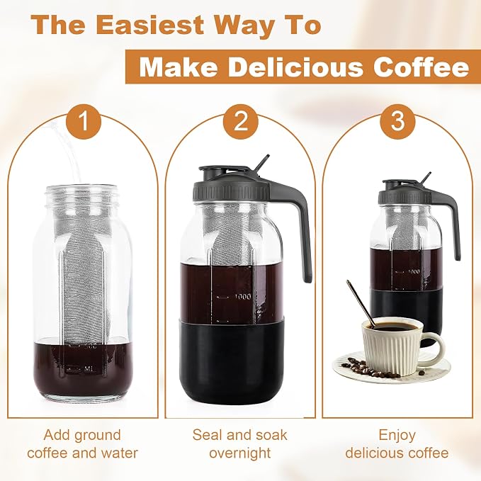 Cold Brew Coffee Maker, 64oz Mason Jar Pitcher - Image 7