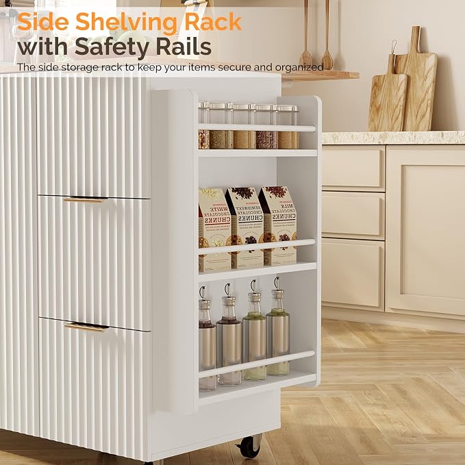 VINGLI Fluted Kitchen Island Cart on Wheels - Image 7