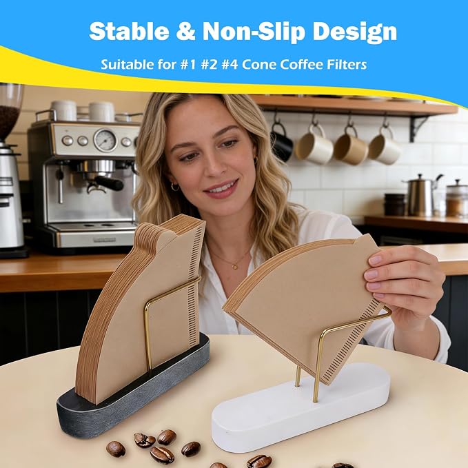 Coffee Filter Holder for Counter, Non-Slip Marble Base Cone Filter Stand for - Image 3
