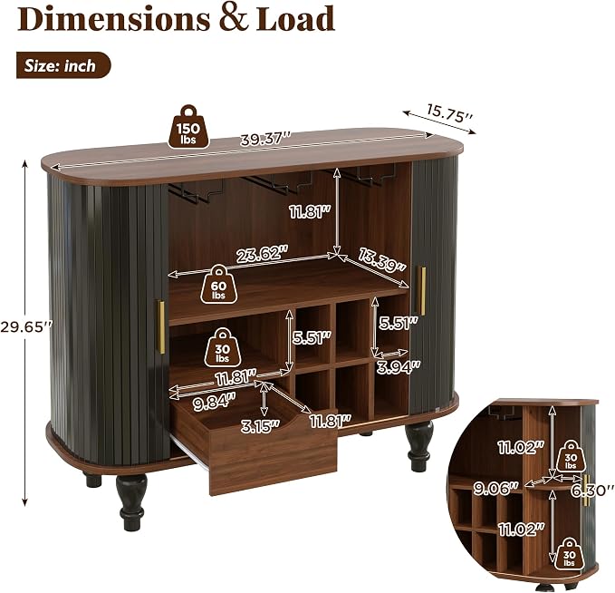 Merax 39" Coffee & Liquor Bar Cabinet - Image 2