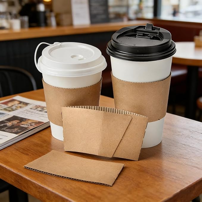 Disposable Coffee Cup Sleeves, Corrugated Kraft Paper Hot Cup Sleeves Fit - Image 5