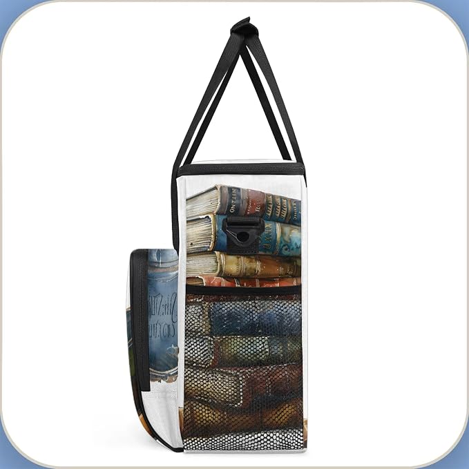 Vintage Books Coffee Maker Carring Bag, Large Insulated Storage Organizer Case - Image 4