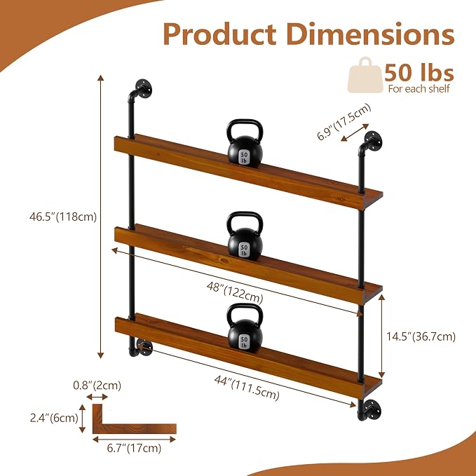 Industrial Wine Rack Wall Mounted, Solid Wood Shelf - Image 2
