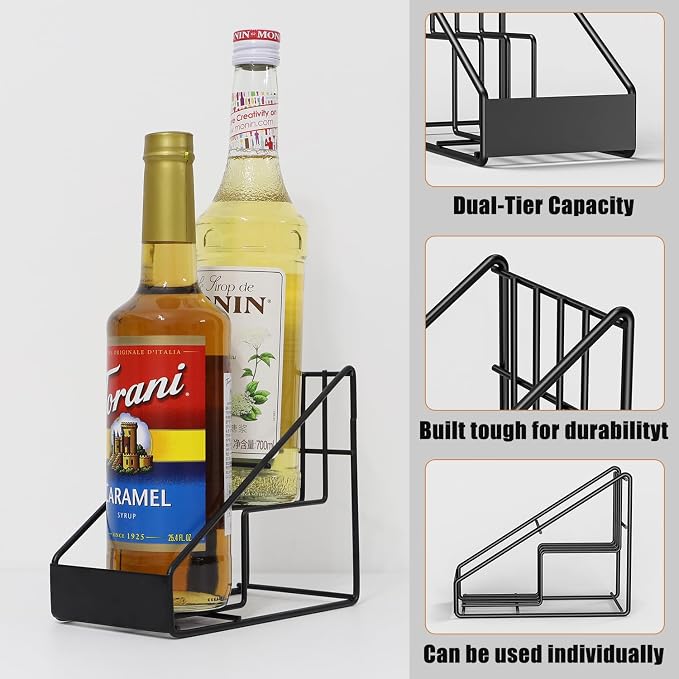 Coffee Syrup Rack for 2 Bottles, Tiered Coffee Syrup Organizer & Holder - Image 4