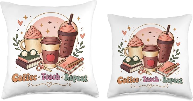 Coffee Teach Repeat Teacher Daily Routine Design Throw Pillow - Image 3