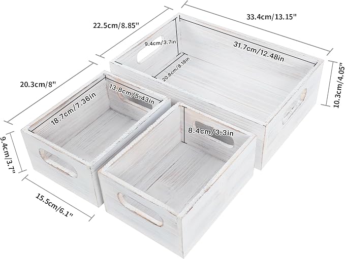 PHOENANCEE Wooden Crate For Storage, Wood Decorative Display Crate Box Set of 3 - Image 3