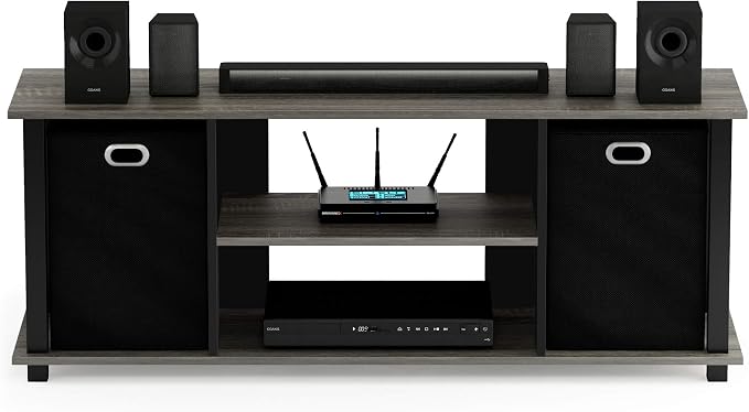 FURINNO Econ Entertainment Center, French Oak Grey/Black/Black - Image 4