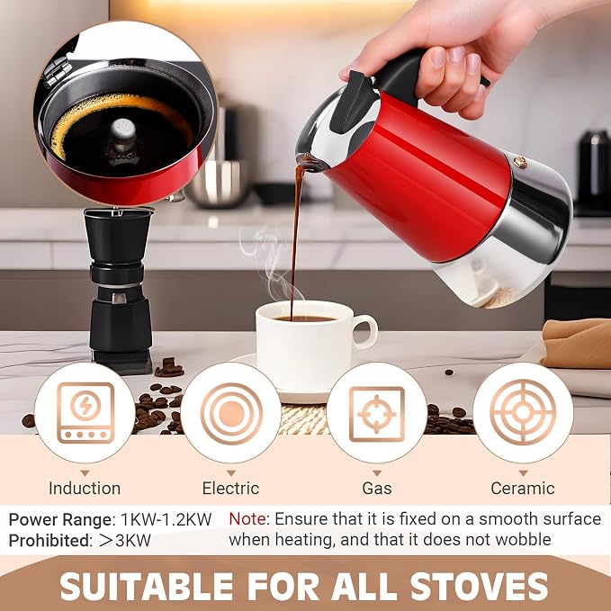 Moka Pot, 6 Cups Stovetop Espresso Maker, 304 Stainless Steel Moka Pot - Image 5