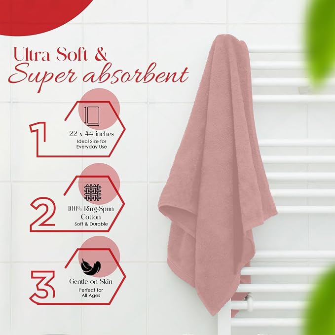 RIVERSIDE 100% Ring-Spun Cotton Bath Towels Set of 4 22 x 44 - Image 7