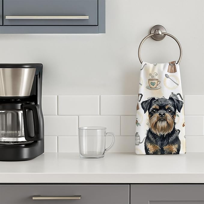 Caroline's Treasures Black and Tan Brussels Griffon Coffee Bar Kitchen Towel - Image 3