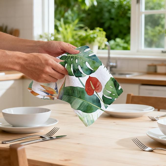 CUTHOLLOW Tropical Plants Decorative Kitchen Towels Set of 4, 25.98"x17.72" - Image 6