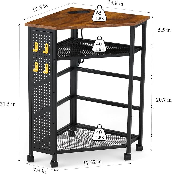 HOMREST Corner Table with Charging Station, 3-Tier Corner Shelf Stand with - Image 2