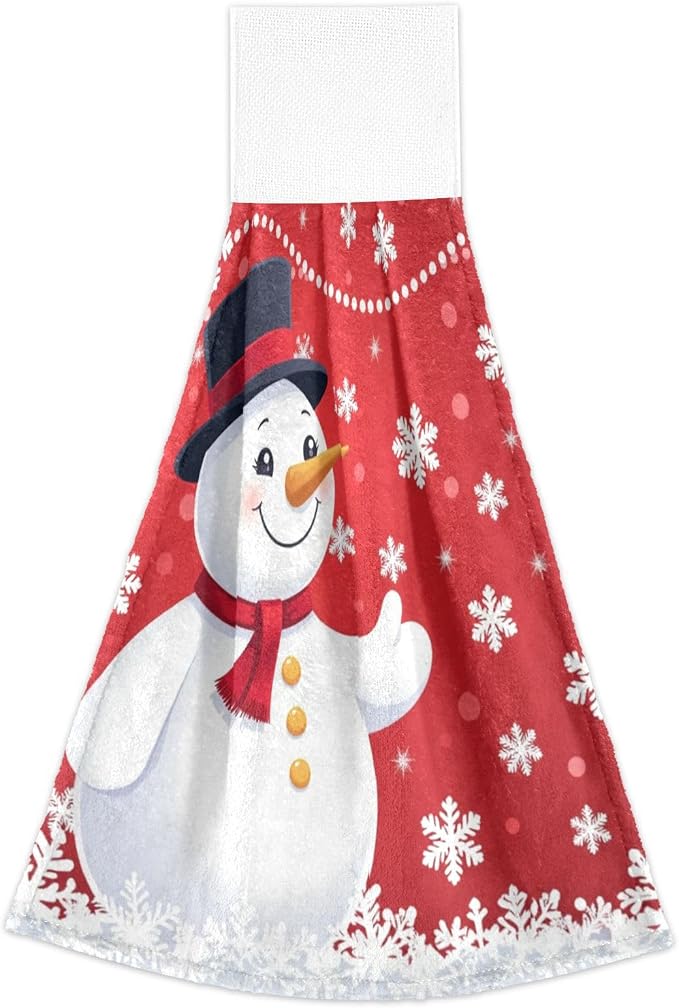 Christmas Winter Snowman Kitchen Hanging Towel Red Snowflakes Hand Fingertip - Image 6