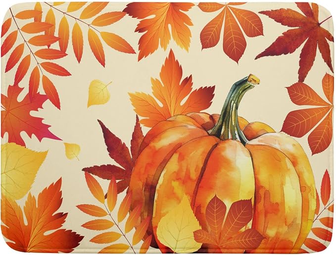 Autumn Pumpkin Maple Leaf Dish Drying Mat by Sweetshow