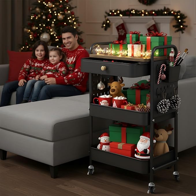 danpinera 3-Tier Rolling Cart, Metal Rolling Storage Cart - Image 9