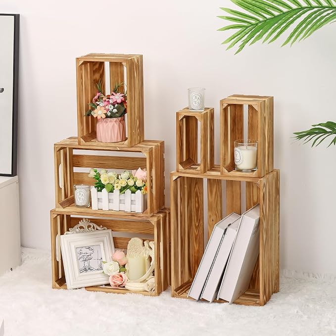 BOBOKA Set of 6 Decorative Wood Crates Nesting Storage Container, 6 Size - Image 4