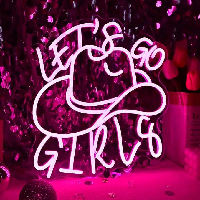 Britrio Cowgirl Hat Let’s Go Girls Neon Sign Hot Pink Led Western Cowboy Neon - Image 2