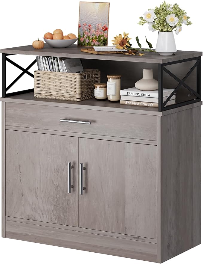 Vongrasig Farmhouse Coffee Bar Cabinet, Modern Sideboard Buffet Table by Vongrasig