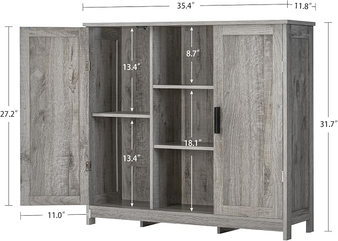 Iwell Storage Cabinet with 2 Doors and 4 Adjustable Shelves, Buffet Cabinet - Image 3