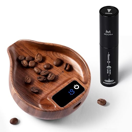 Walnut Coffee Bean Scale Cup and Spray Bottle Kit by MUVNA