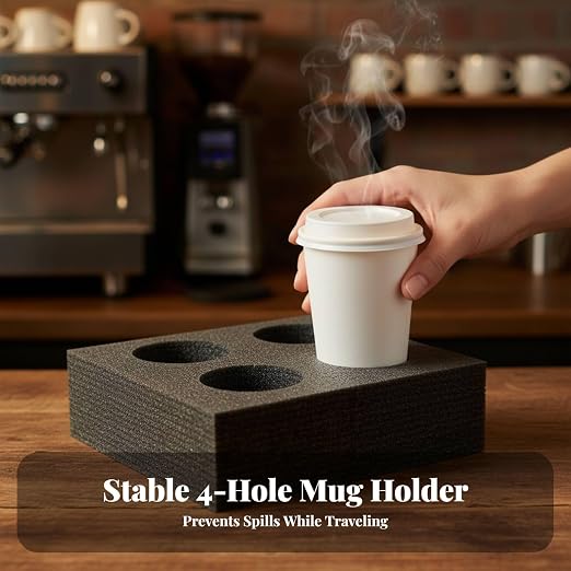 Foam Drink Carrier Tray, 4-Hole Reusable Cup Holder - Image 5