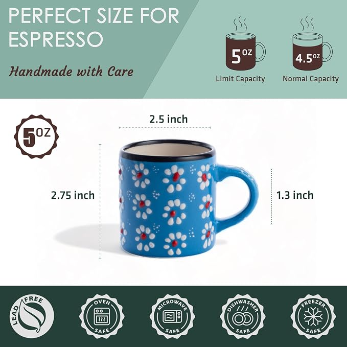 Ceramic Espresso Cups, 5 Oz Espresso Cups Set of 4, Handmade Espresso Cup - Image 2