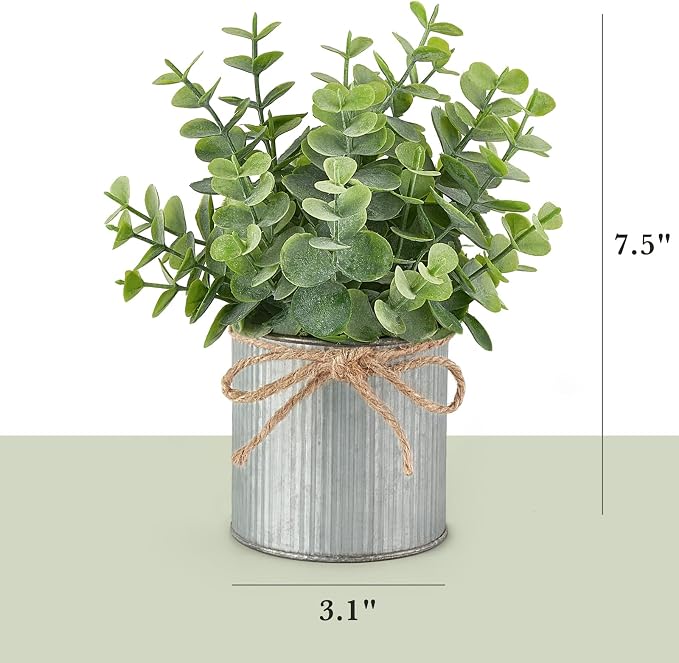 Mkono 2 Packs Small Fake Plants in Farmhouse Galvanized Pots Table Centerpiece - Image 4