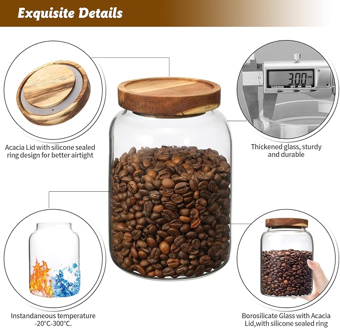 Glass Coffee Storage Jar with Lids Spoon Kitchen Borosilicate Glass Food - Image 9
