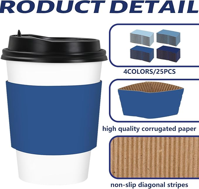 Whaline 100 Pcs Summer Dusty Blue Coffee Cup Sleeves 4 Gradient Blue Colors - Image 3