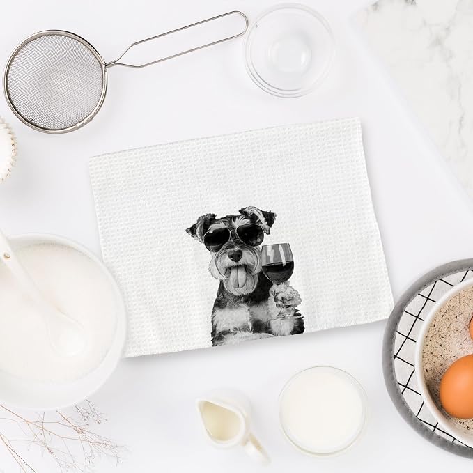 Schnauzer Gifts Wine Dog Kitchen Towels, Gifts - Image 6
