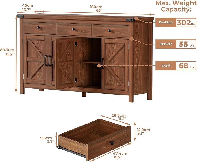 VVFLU 63" Sideboard Buffet Cabinet - Image 3