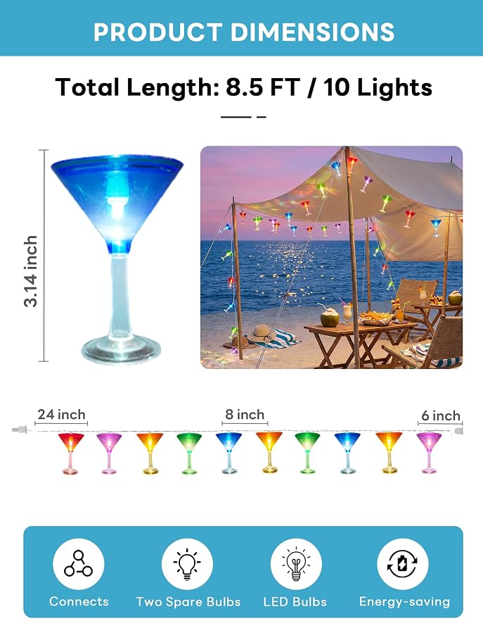 Multicolor Cocktail String Lights, 8.5Ft Cocktail Plug in Outdoor Party Lights - Image 4