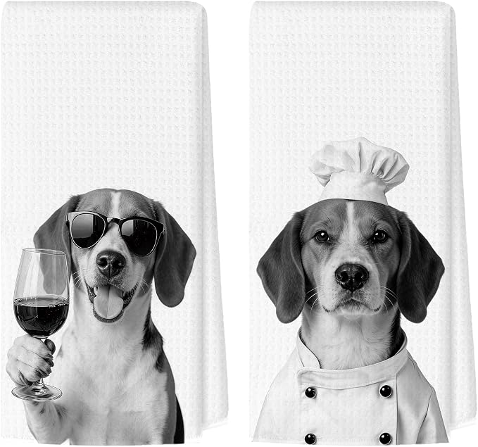 Funny Beagle Kitchen Towels Set of 2, Dog Kitchen Bar Accessories, Dog Chef by Unknown