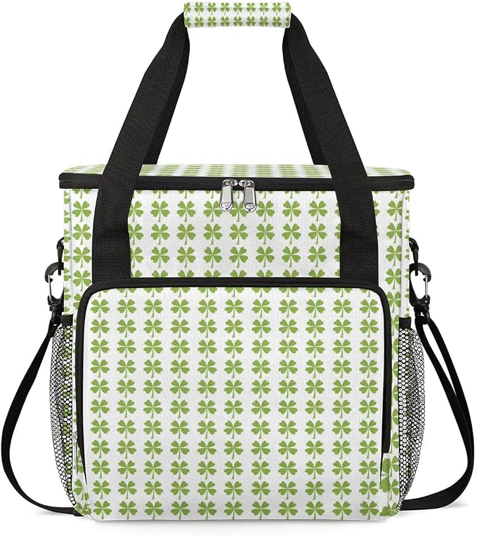 St Patrick's Day Plaid Four Leaf Clover Coffee Maker Carring Bag Travel Tote by CFERSAN