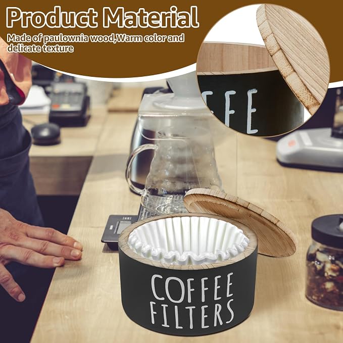 Coffee Filter Holder with Bamboo Lid, Large Capacity Wood Coffee Filter Storage - Image 4