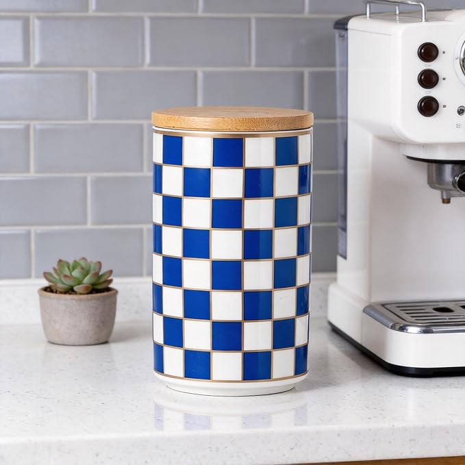 Kitchen Countertop Ceramic Checkered Canisters, Airtight Kitchen Canisters - Image 6